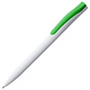 Ручка шариковая Pin, белая с зеленым с нанесением логотипа