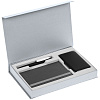 Коробка Silk с ложементом под ежедневник 10x16 см, аккумулятор и ручку, серебристая с нанесением логотипа