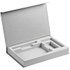 Коробка Silk с ложементом под ежедневник 10x16 см, аккумулятор и ручку, серебристая с нанесением логотипа