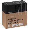 Зарядная станция c часами E-Store для смартфона, часов и наушников, черная с нанесением логотипа