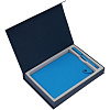 Коробка Silk с ложементом под ежедневник и ручку, синяя с нанесением логотипа