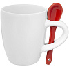 Кофейная кружка Pairy с ложкой, белая с красной с нанесением логотипа
