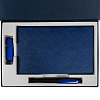 Коробка Silk с ложементом под ежедневник 13x21 см, флешку и ручку, синяя с нанесением логотипа