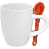 Кофейная кружка Pairy с ложкой, белая с оранжевой с нанесением логотипа