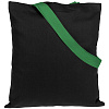 Холщовая сумка BrighTone, черная с зелеными ручками с нанесением логотипа