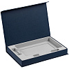 Коробка Silk с ложементом под ежедневник 13x21 см, флешку и ручку, синяя с нанесением логотипа
