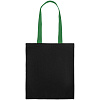Холщовая сумка BrighTone, черная с зелеными ручками с нанесением логотипа