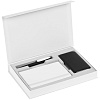Коробка Silk с ложементом под ежедневник 10x16 см, аккумулятор и ручку, белая с нанесением логотипа