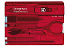 Набор инструментов SwissCard, полупрозрачный красный с нанесением логотипа