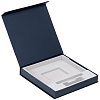 Коробка Memoria под ежедневник, аккумулятор и ручку, синяя с нанесением логотипа