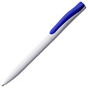 Ручка шариковая Pin, белая с синим с нанесением логотипа