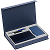 Коробка Silk с ложементом под ежедневник 10x16 см, аккумулятор и ручку, синяя с нанесением логотипа