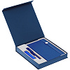 Коробка Arbor под ежедневник, аккумулятор и ручку, синяя с нанесением логотипа