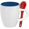 Кофейная кружка Pairy с ложкой, синяя с красной с нанесением логотипа