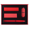 Набор Bond: аккумулятор, флешка и ручка, красный с нанесением логотипа