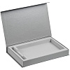 Коробка Silk с ложементом под ежедневник 13x21 и ручку, серебристая с нанесением логотипа