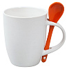 Кружка с ложкой Cheer Up, белая с оранжевой с нанесением логотипа