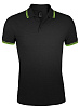 Рубашка поло мужская PASADENA MEN 200 с контрастной отделкой, черная с зеленым с нанесением логотипа
