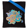 Холщовая сумка «Узор», черная с ярко-синими ручками с нанесением логотипа