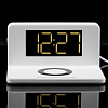 Часы настольные с беспроводным зарядным устройством Pitstop, белые с нанесением логотипа