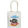 Холщовая сумка с ручками-канатами «Морские обитатели», белая с нанесением логотипа