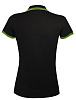 Рубашка поло женская PASADENA WOMEN 200 с контрастной отделкой, черная с зеленым с нанесением логотипа