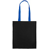 Холщовая сумка BrighTone, черная с ярко-синими ручками с нанесением логотипа